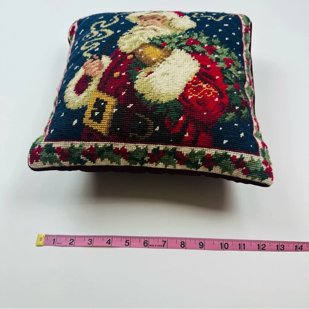 Christmas Santa Claus Needlepoint Accent Pillow 12 x 12 inches